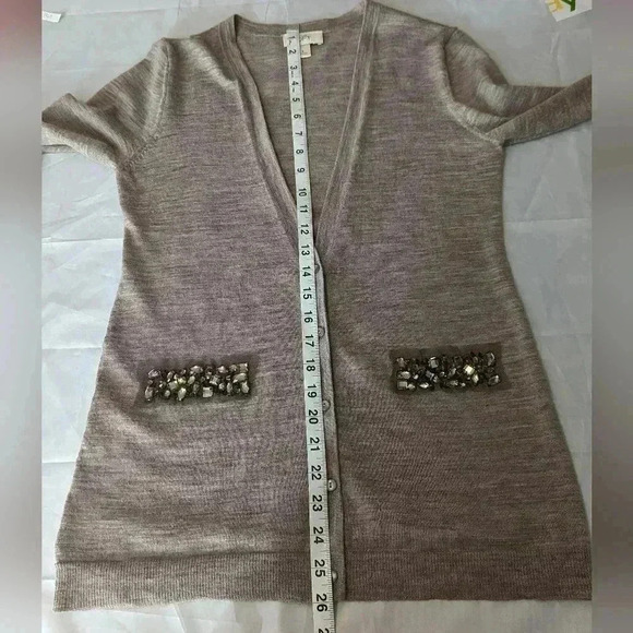 Ann Taylor Loft Tan Knit Jewel Embellished Cardigan Sweater Size Small Button - Picture 12 of 14